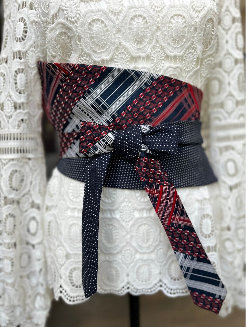 Upcycled Vintage Reclaimed Necktie Corset Style Obi Waist Belt | OOAK | OS